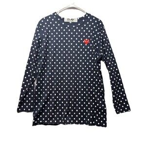PLAY COMME des GARCONS CDG Womens XL Navy Blue/White Polka Dot Long Sleeve Shirt